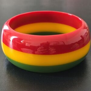 VTG Lucite Bangle Tri Color Rasta Colors Chunky Wide Bracelet